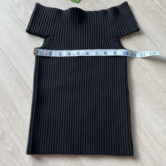 Kate Spade Off The Shoulder Sweater Top Cropped Large Fits Smaller Black Ribbed - Picture 6 of 13